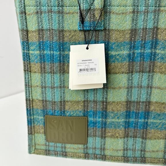 Sandro Kasbah Plaid Tote Bag Checked Brushed Virgin Wool Felt Large $370 NWT - Picture 9 of 14